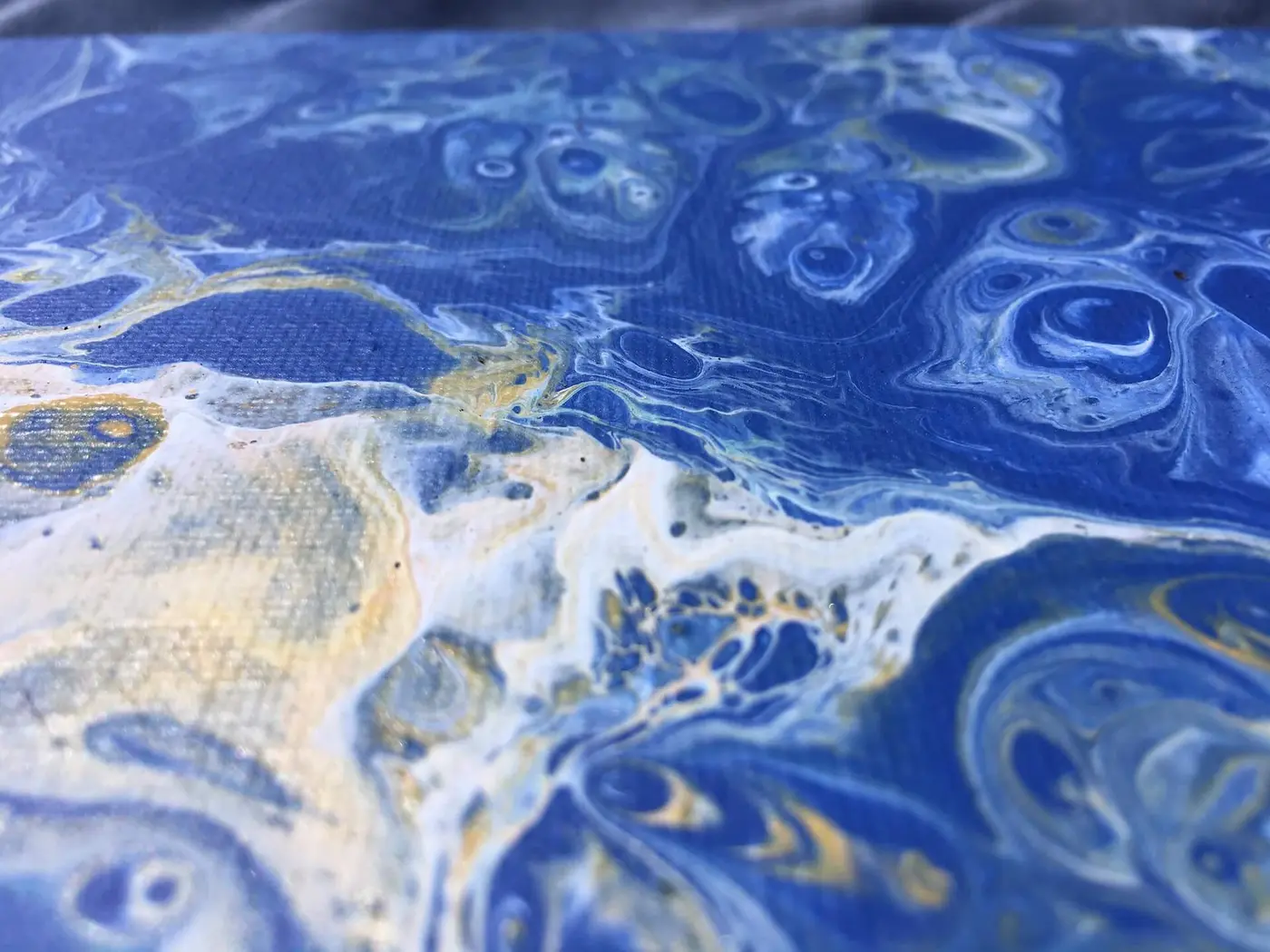 Yellow and White Dutch Pour on Blue, photo 3 of 8