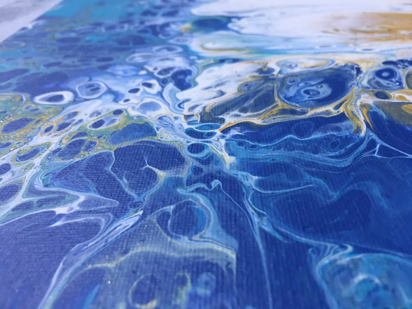 Yellow and White Dutch Pour on Blue, photo 8 of 8