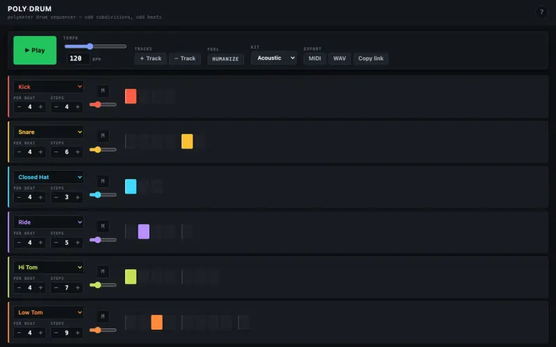Polyrhythm Drum Sequencer screenshot